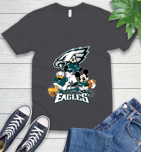 NFL Philadelphia Eagles Mickey Mouse Donald Duck Goofy Football Shirt V-Neck T-Shirt 4