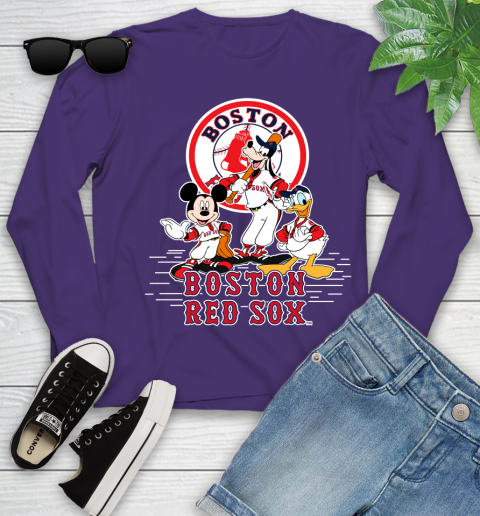 MLB Boston Red Sox Mickey Mouse Donald Duck Goofy Baseball T Shirt Youth Long Sleeve 4