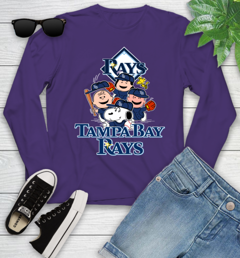 MLB Tampa Bay Rays Snoopy Charlie Brown Woodstock The Peanuts Movie Baseball T Shirt Youth Long Sleeve 4