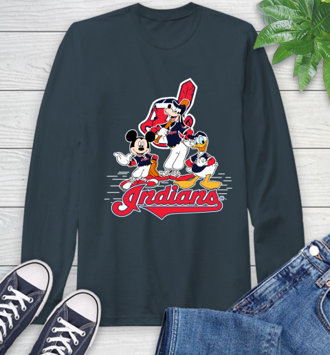 MLB Cleveland Indians Mickey Mouse Donald Duck Goofy Baseball T Shirt Long Sleeve T-Shirt 9