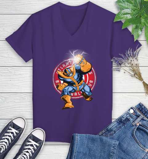 Atlanta Hawks NBA Basketball Thanos Avengers Infinity War Marvel Women's V-Neck T-Shirt 3