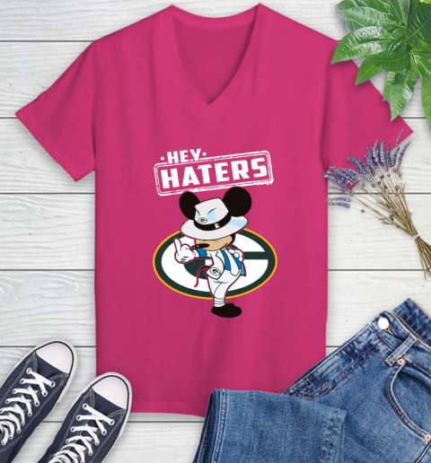 NFL Hey Haters Mickey Football Sports Green Bay Packers Women's V-Neck T-Shirt 9