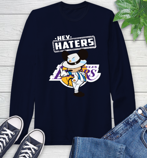 NBA Hey Haters Mickey Basketball Sports Los Angeles Lakers Long Sleeve T-Shirt 3
