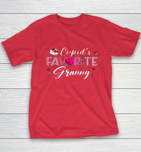 Cupid's Favorite Granny Leopard Plaid Funny Valentine Day Youth T-Shirt 16