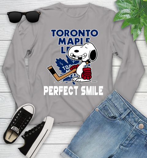 NHL Toronto Maple Leafs Snoopy Perfect Smile The Peanuts Movie Hockey T Shirt Youth Long Sleeve 5