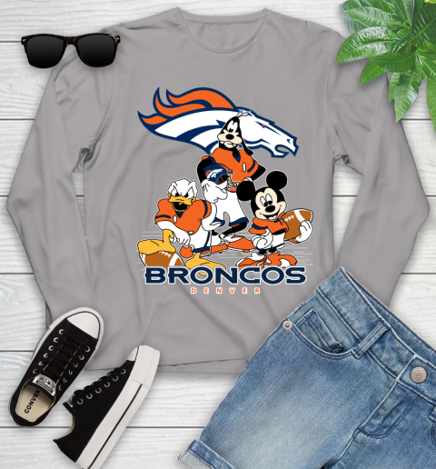 NFL Denver Broncos Mickey Mouse Donald Duck Goofy Football Shirt Youth Long Sleeve 5