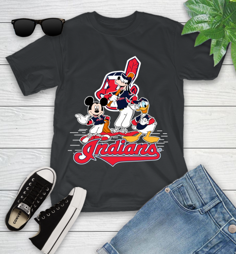 MLB Cleveland Indians Mickey Mouse Donald Duck Goofy Baseball T Shirt Youth T-Shirt