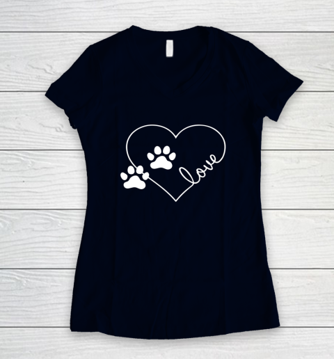 Cute Love Hearts Valentine Day Paw Print Dog Owner Dog Lover Women's V-Neck T-Shirt 9