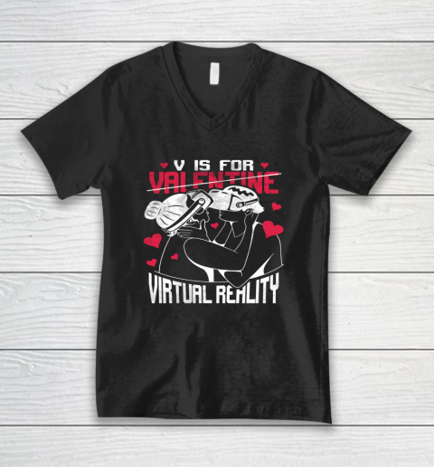 V Is For Virtual Reality Funny Valentine Couples Lovers Kiss V-Neck T-Shirt 1
