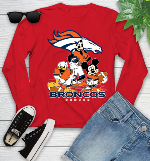 NFL Denver Broncos Mickey Mouse Donald Duck Goofy Football Shirt Youth Long Sleeve 11