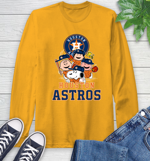 MLB Houston Astros Snoopy Charlie Brown Woodstock The Peanuts Movie Baseball T Shirt Long Sleeve T-Shirt 2