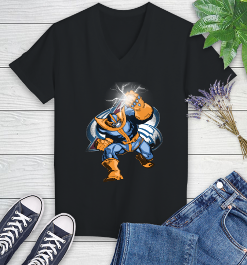 Colorado Avalanche NHL Hockey Thanos Avengers Infinity War Marvel Women's V-Neck T-Shirt