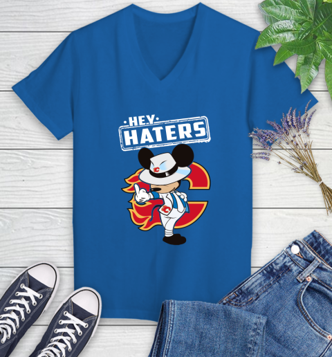 NHL Hey Haters Mickey Hockey Sports Calgary Flames Women's V-Neck T-Shirt 10