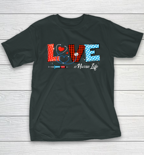 Love Nurselife Valentine Nurse Leopard Print Plaid Heart Youth T-Shirt 4