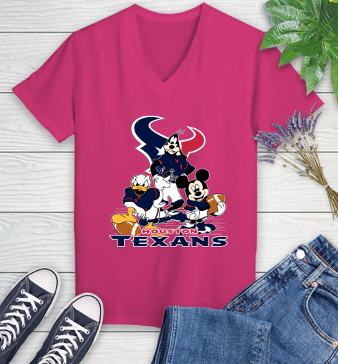 NFL Houston Texans Mickey Mouse Donald Duck Goofy Football Shirt Women's V-Neck T-Shirt 9