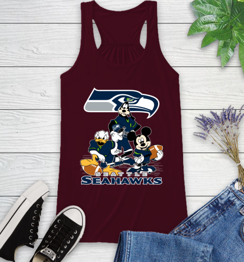 NFL Seattle Seahawks Mickey Mouse Donald Duck Goofy Football Shirt Racerback Tank 2