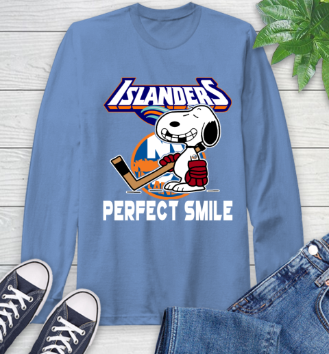NHL New York Islanders Snoopy Perfect Smile The Peanuts Movie Hockey T Shirt Long Sleeve T-Shirt 12