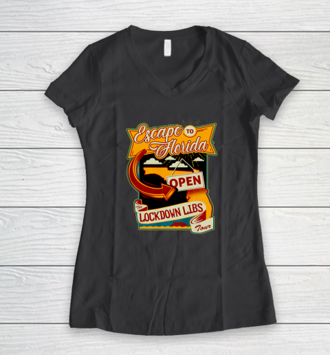 Escape To Florida Shirt Ron DeSantis (Print on front and back) Women's V-Neck T-Shirt 4