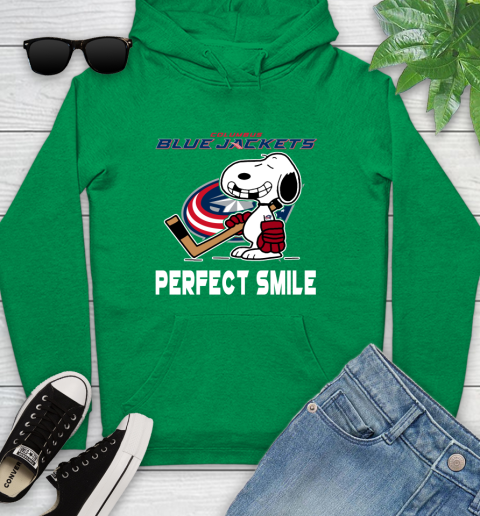 NHL Columbus Blue Jackets Snoopy Perfect Smile The Peanuts Movie Hockey T Shirt Youth Hoodie 9