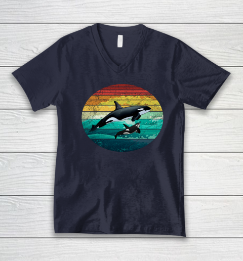Orca Family Vintage Retro Art Killer Whale Family V-Neck T-Shirt 2