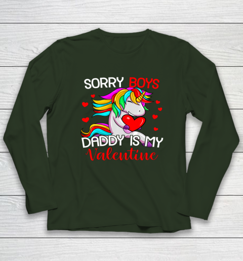 Sorry Boys Daddy Is My Valentine Unicorn Girls Valentine Long Sleeve T-Shirt 10
