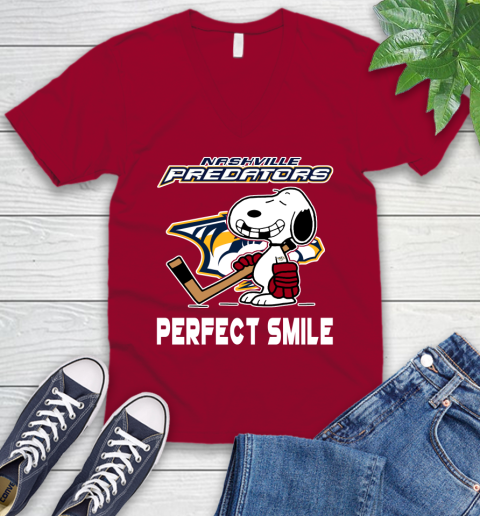 NHL Nashville Predators Snoopy Perfect Smile The Peanuts Movie Hockey T Shirt V-Neck T-Shirt 7