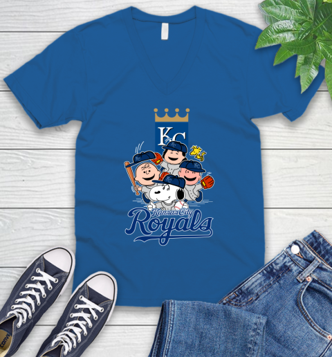 MLB Kansas City Royals Snoopy Charlie Brown Woodstock The Peanuts Movie Baseball T Shirt_000 V-Neck T-Shirt 5