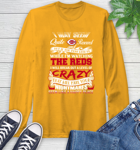 Cincinnati Reds MLB Baseball Don't Mess With Me While I'm Watching My Team Long Sleeve T-Shirt 2
