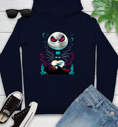 NFL Miami Dolphins Jack Skellington Sally The Nightmare Before Christmas Football Youth Hoodie 3