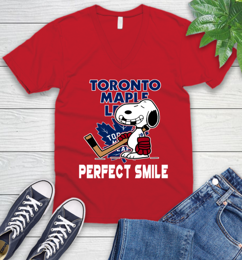 NHL Toronto Maple Leafs Snoopy Perfect Smile The Peanuts Movie Hockey T Shirt V-Neck T-Shirt 6