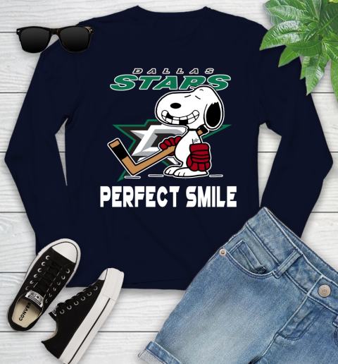 NHL Dallas Stars Snoopy Perfect Smile The Peanuts Movie Hockey T Shirt Youth Long Sleeve 2