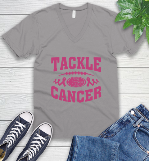 San Francisco 49ers Tackle Breast Cancer V-Neck T-Shirt 4