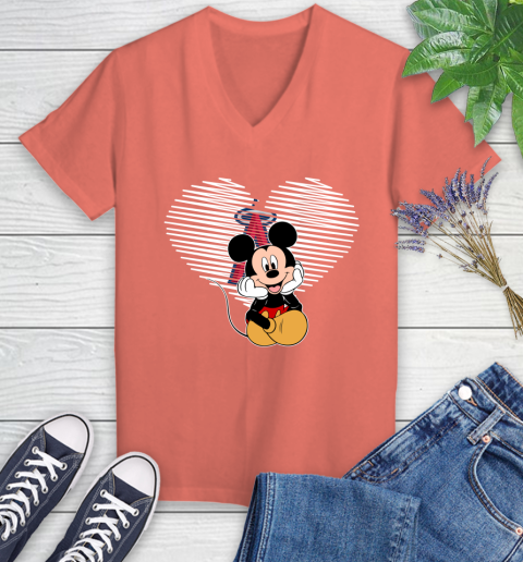 MLB Los Angeles Angels The Heart Mickey Mouse Disney Baseball T Shirt_000 Women's V-Neck T-Shirt 6