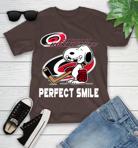 NHL Carolina Hurricanes Snoopy Perfect Smile The Peanuts Movie Hockey T Shirt Youth T-Shirt 7