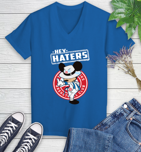 NBA Hey Haters Mickey Basketball Sports Atlanta Hawks Women's V-Neck T-Shirt 10