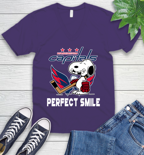 NHL Washington Capitals Snoopy Perfect Smile The Peanuts Movie Hockey T Shirt V-Neck T-Shirt 9