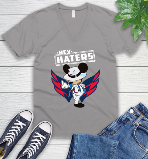 NHL Hey Haters Mickey Hockey Sports Washington Capitals V-Neck T-Shirt 3