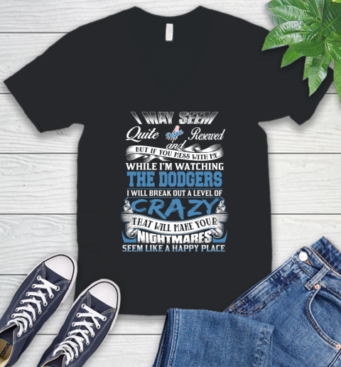Los Angeles Dodgers MLB Baseball Don't Mess With Me While I'm Watching My Team V-Neck T-Shirt