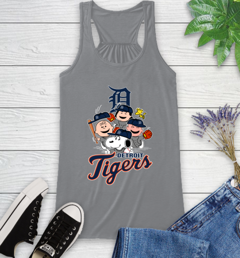 MLB Detroit Tigers Snoopy Charlie Brown Woodstock The Peanuts Movie Baseball T Shirt Racerback Tank 4