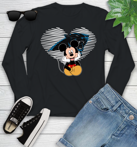 NFL Carolina Panthers The Heart Mickey Mouse Disney Football T Shirt_000 Youth Long Sleeve
