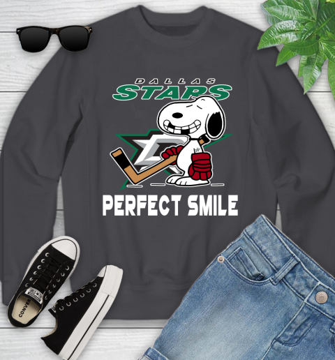 NHL Dallas Stars Snoopy Perfect Smile The Peanuts Movie Hockey T Shirt Youth Sweatshirt 5