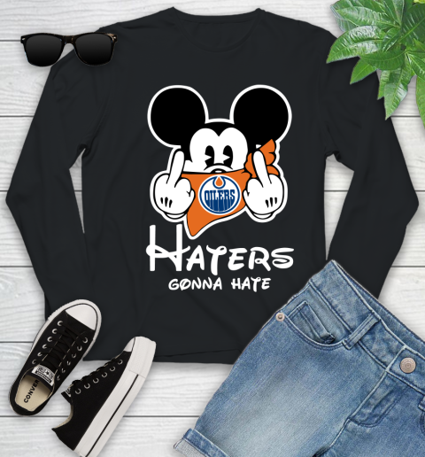 NHL Edmonton Oilers Haters Gonna Hate Mickey Mouse Disney Hockey T Shirt Youth Long Sleeve