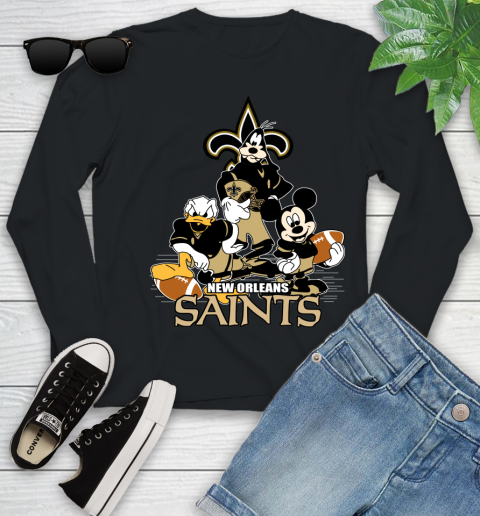 NFL New Orleans Saints Mickey Mouse Donald Duck Goofy Football Shirt Youth Long Sleeve
