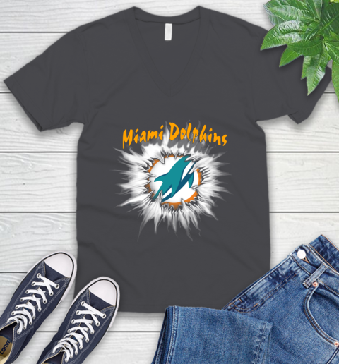 Miami Dolphins NFL Football Adoring Fan Rip Sports V-Neck T-Shirt 4