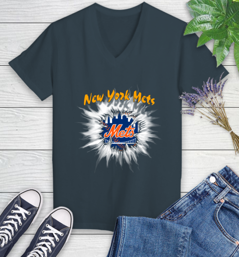 New York Mets MLB Baseball Adoring Fan Rip Sports Women's V-Neck T-Shirt 8