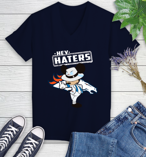 NFL Hey Haters Mickey Football Sports Denver Broncos Women's V-Neck T-Shirt 2