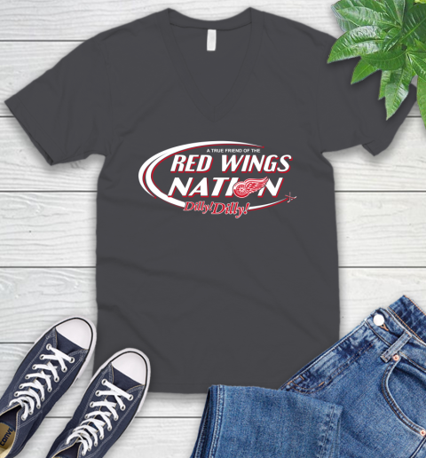 NHL A True Friend Of The Detroit Red Wings Dilly Dilly Hockey Sports V-Neck T-Shirt 4