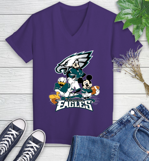 NFL Philadelphia Eagles Mickey Mouse Donald Duck Goofy Football Shirt Women's V-Neck T-Shirt 3