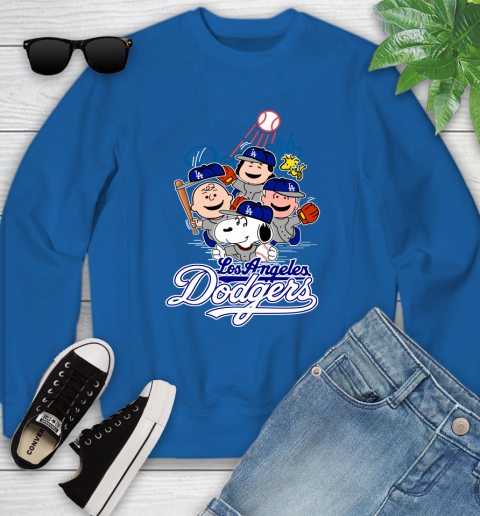 MLB Los Angeles Dodgers Snoopy Charlie Brown Woodstock The Peanuts Movie Baseball T Shirt_000 Youth Sweatshirt 7