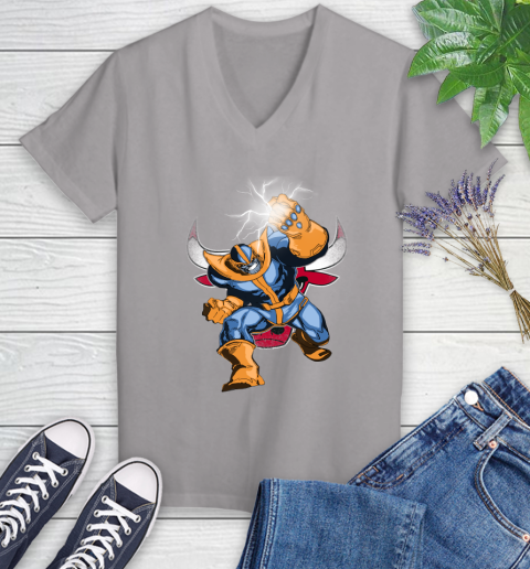 Chicago Bulls NBA Basketball Thanos Avengers Infinity War Marvel Women's V-Neck T-Shirt 4